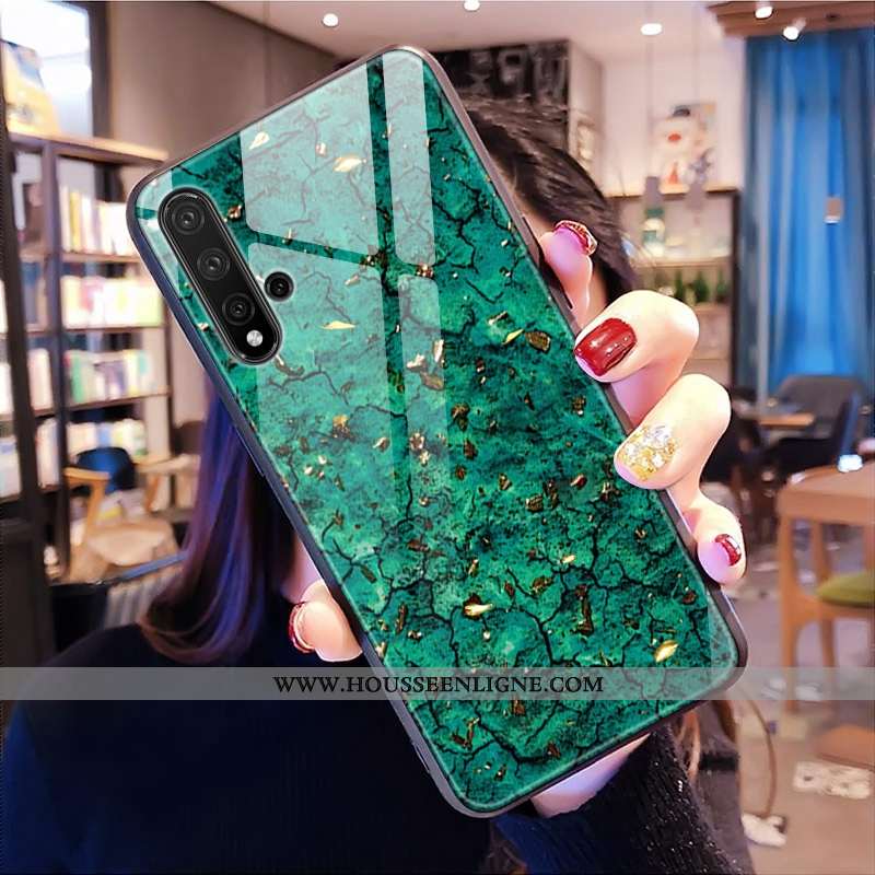 Coque Huawei Nova 5t Personnalité Tendance Personnalisé Vert 2020 Verre Modèle Fleurie Verte