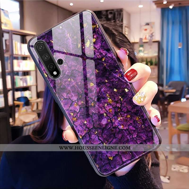 Coque Huawei Nova 5t Personnalité Tendance Personnalisé Vert 2020 Verre Modèle Fleurie Verte