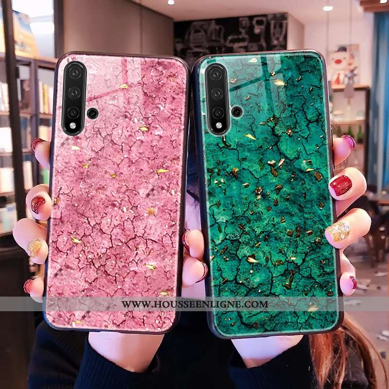 Coque Huawei Nova 5t Personnalité Tendance Personnalisé Vert 2020 Verre Modèle Fleurie Verte