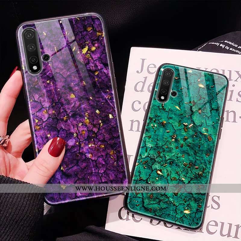 Coque Huawei Nova 5t Personnalité Tendance Personnalisé Vert 2020 Verre Modèle Fleurie Verte