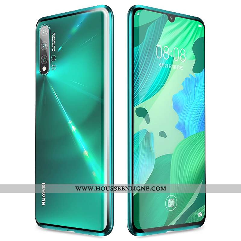 Coque Huawei Nova 5t Protection Verre Magnétisme Incassable Téléphone Portable Reversible Vert Verte