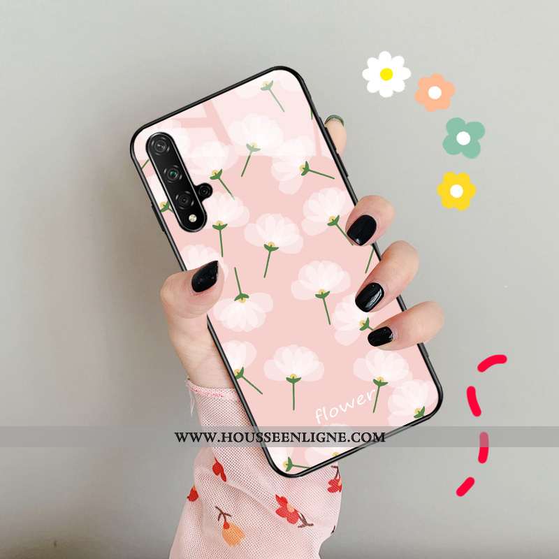 Coque Huawei Nova 5t Protection Verre Téléphone Portable Personnalité Simple Nouveau Vert Rose
