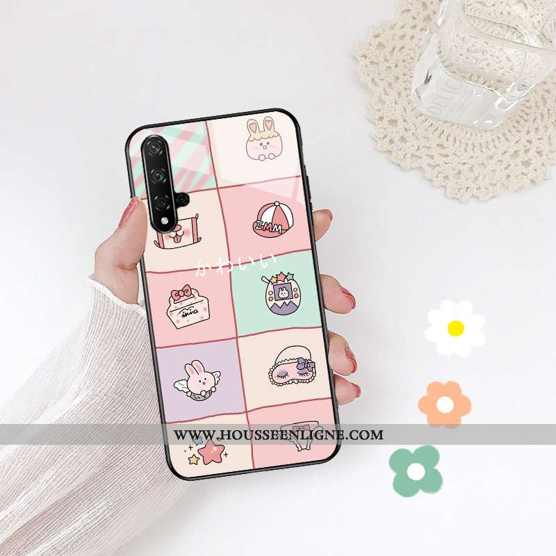 Coque Huawei Nova 5t Protection Verre Téléphone Portable Personnalité Simple Nouveau Vert Rose