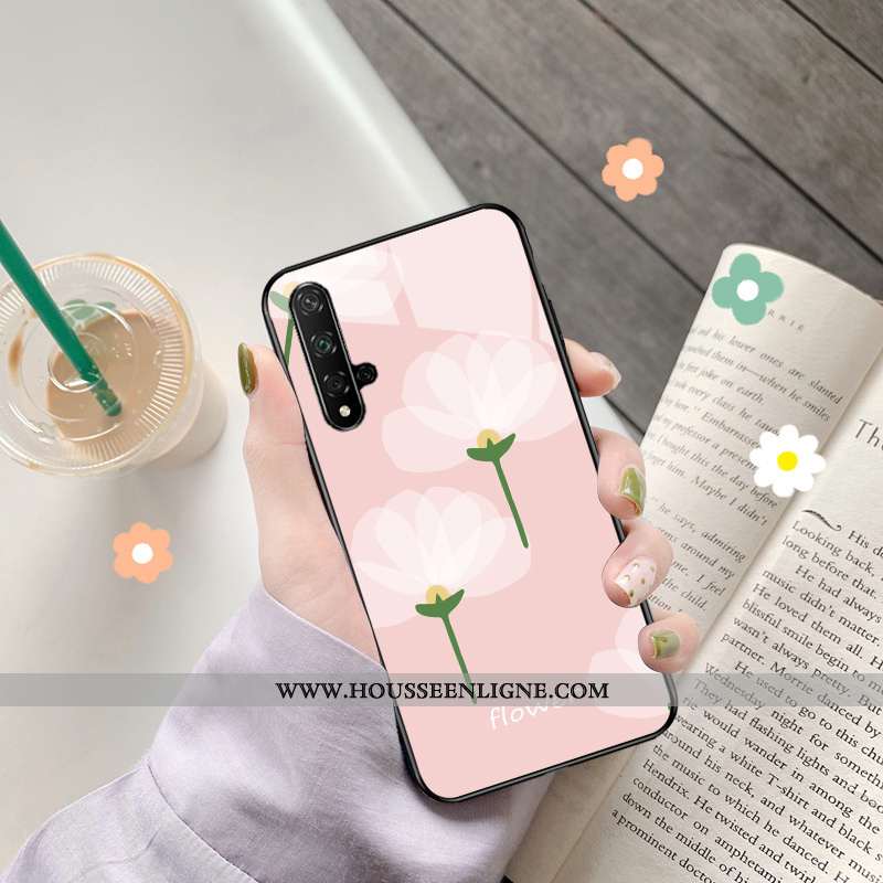 Coque Huawei Nova 5t Protection Verre Téléphone Portable Personnalité Simple Nouveau Vert Rose