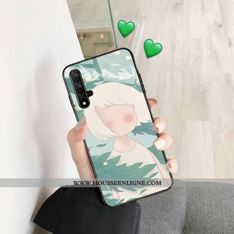 Coque Huawei Nova 5t Protection Verre Téléphone Portable Personnalité Simple Nouveau Vert Rose
