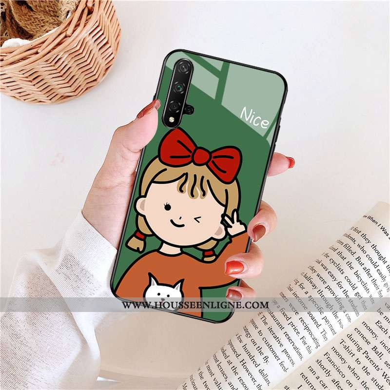 Coque Huawei Nova 5t Protection Verre Téléphone Portable Personnalité Simple Nouveau Vert Rose