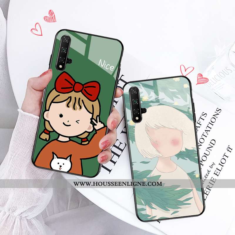 Coque Huawei Nova 5t Protection Verre Téléphone Portable Personnalité Simple Nouveau Vert Rose