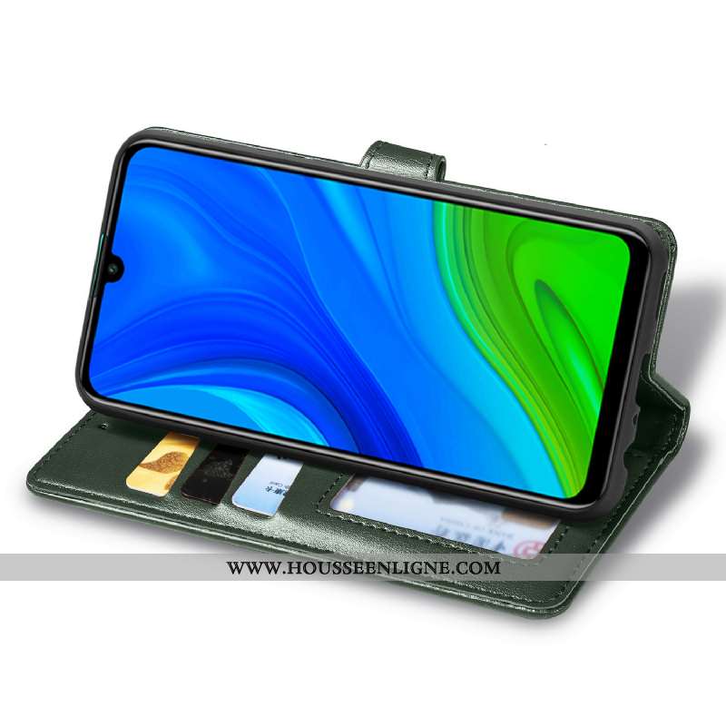 Coque Huawei P Smart 2020 Cuir Ornements Suspendus Étui Vert Une Agrafe Téléphone Portable Simple Ve