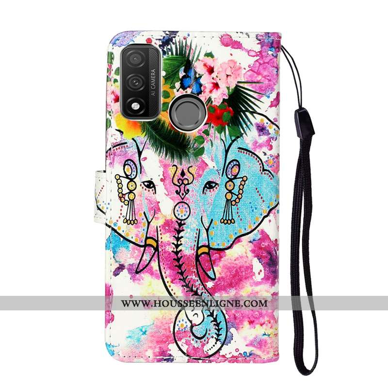 Coque Huawei P Smart 2020 Cuir Protection Clamshell Rouge Étui Téléphone Portable Rose