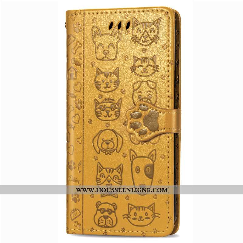 Coque Huawei P Smart 2020 Protection Charmant Téléphone Portable Portefeuille Une Agrafe Chat Jaune