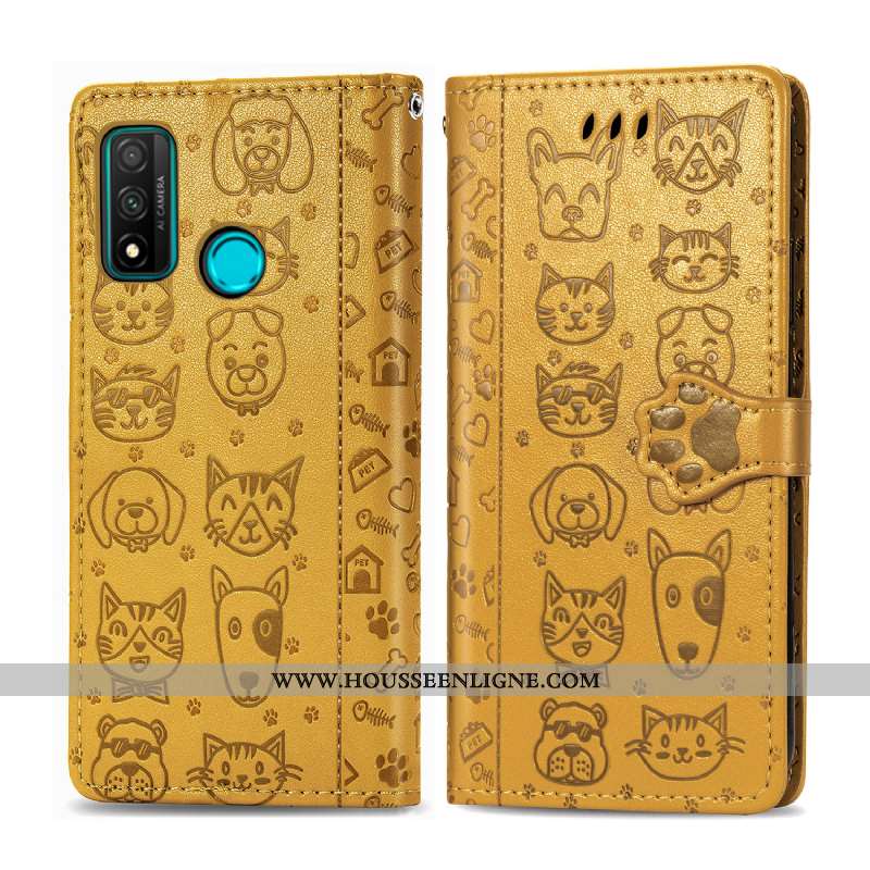 Coque Huawei P Smart 2020 Protection Charmant Téléphone Portable Portefeuille Une Agrafe Chat Jaune
