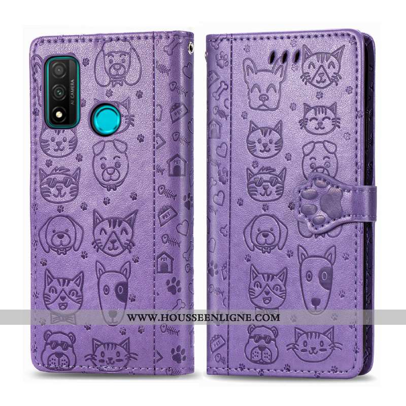 Coque Huawei P Smart 2020 Protection Charmant Téléphone Portable Portefeuille Une Agrafe Chat Jaune