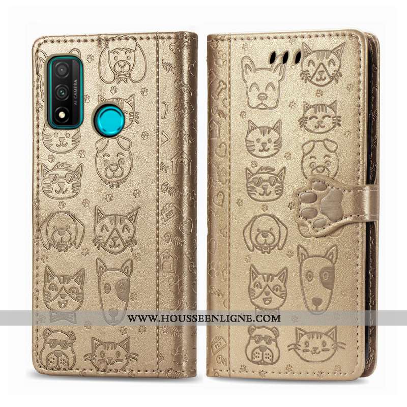 Coque Huawei P Smart 2020 Protection Charmant Téléphone Portable Portefeuille Une Agrafe Chat Jaune