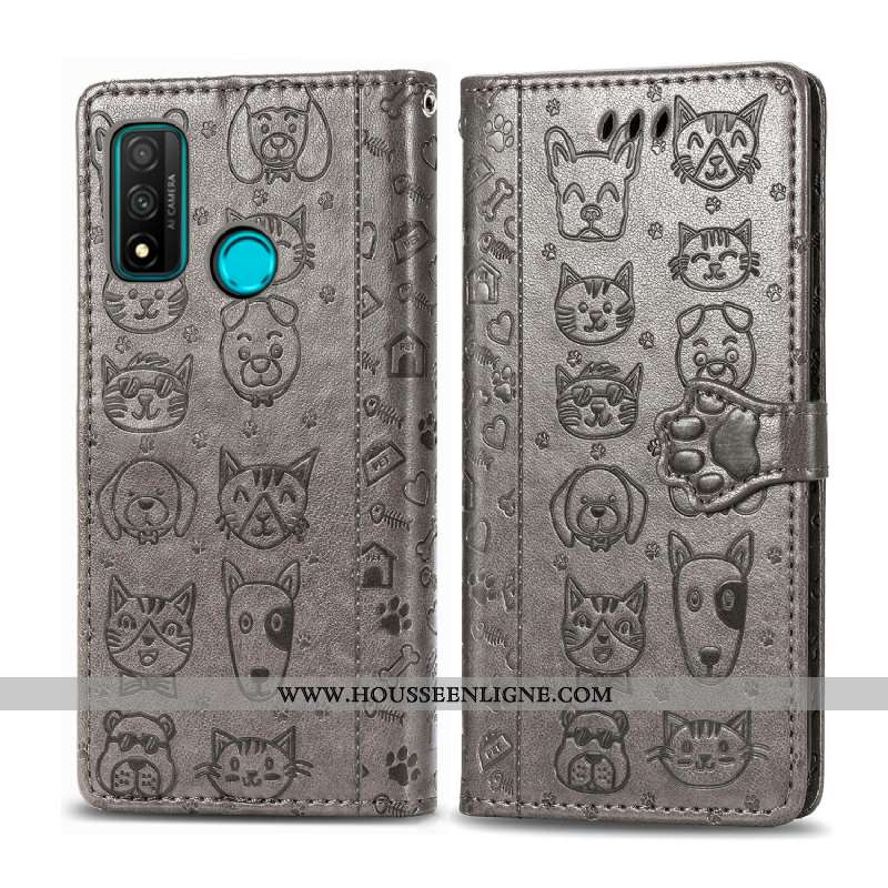 Coque Huawei P Smart 2020 Protection Charmant Téléphone Portable Portefeuille Une Agrafe Chat Jaune