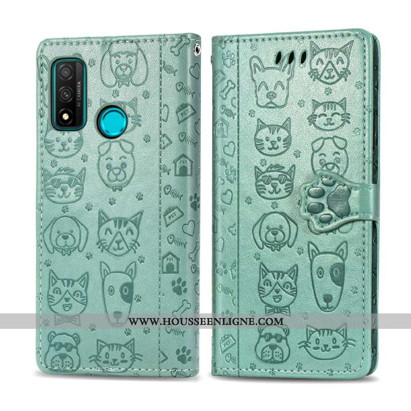 Coque Huawei P Smart 2020 Protection Charmant Téléphone Portable Portefeuille Une Agrafe Chat Jaune