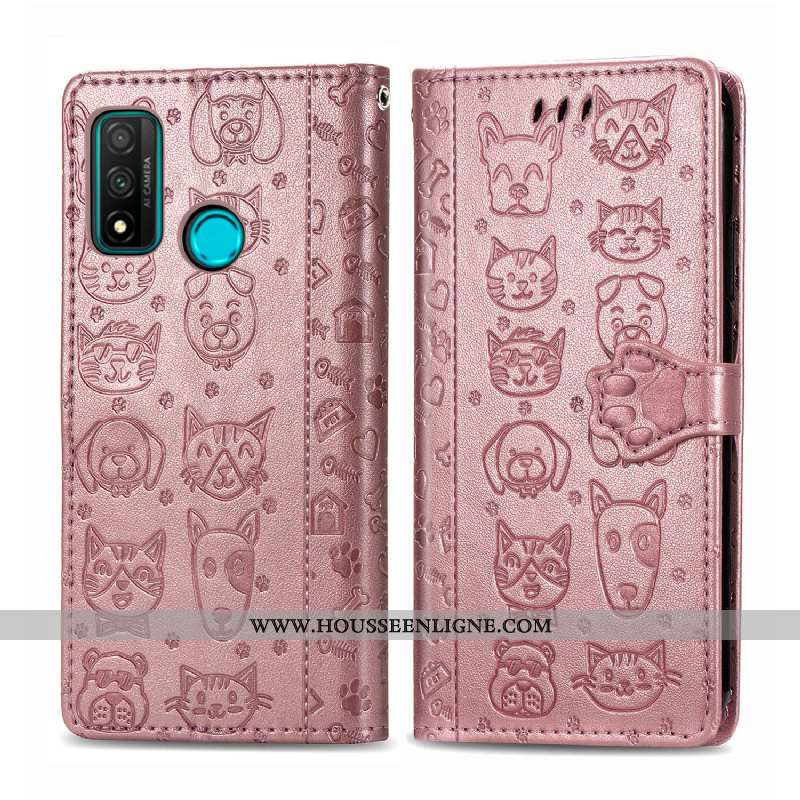 Coque Huawei P Smart 2020 Protection Charmant Téléphone Portable Portefeuille Une Agrafe Chat Jaune