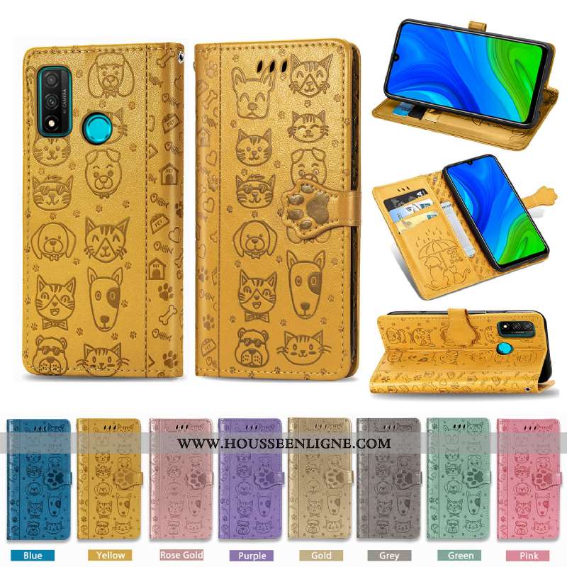 Coque Huawei P Smart 2020 Protection Charmant Téléphone Portable Portefeuille Une Agrafe Chat Jaune