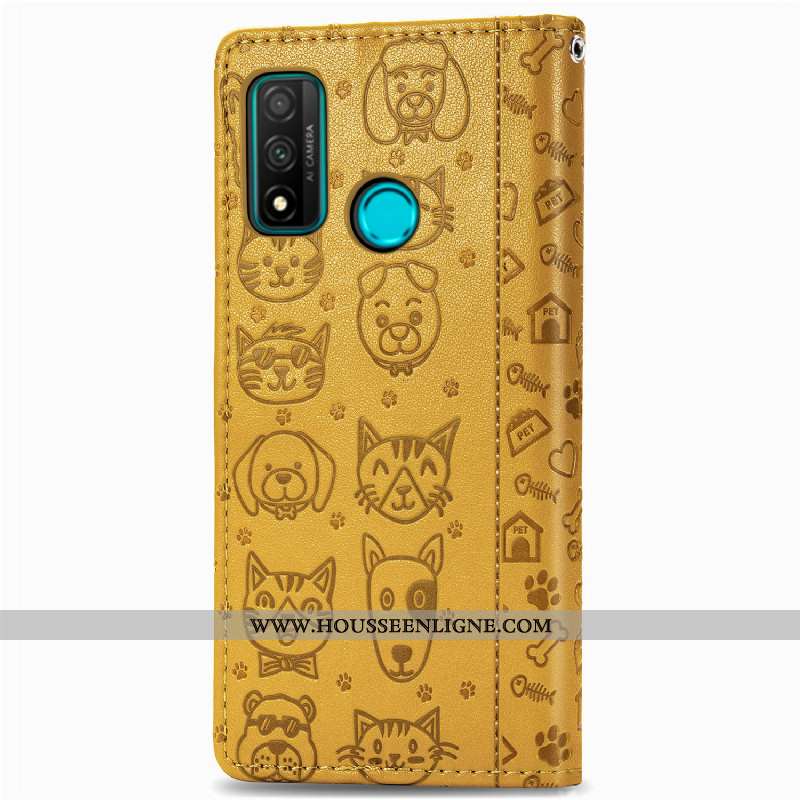 Coque Huawei P Smart 2020 Protection Charmant Téléphone Portable Portefeuille Une Agrafe Chat Jaune