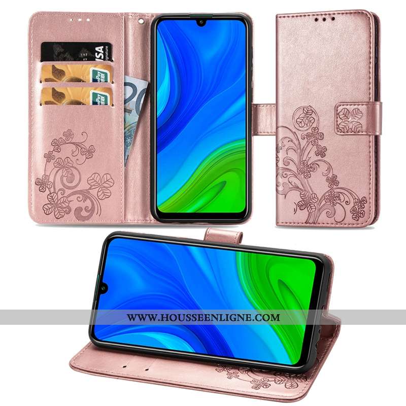 Coque Huawei P Smart 2020 Protection Cuir Étui Rose Téléphone Portable Clamshell
