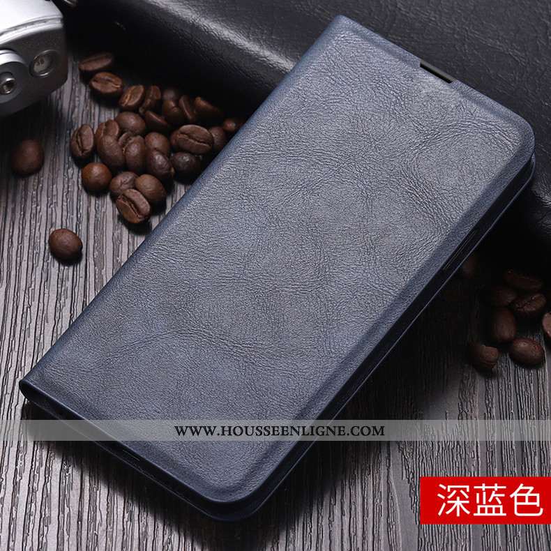 Coque Huawei P Smart Cuir Fluide Doux Housse Téléphone Portable Protection Bleu Marin Étui Bleu Fonc