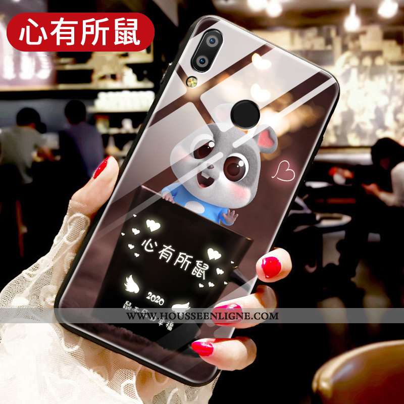 Coque Huawei P Smart+ Protection Verre Ornements Suspendus Tendance Fluide Doux Amoureux Étui Rouge