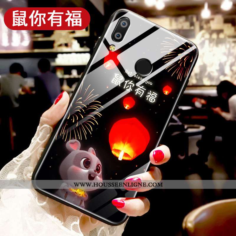 Coque Huawei P Smart+ Protection Verre Ornements Suspendus Tendance Fluide Doux Amoureux Étui Rouge