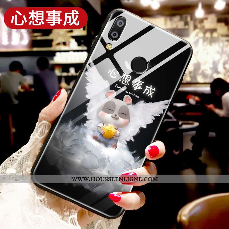 Coque Huawei P Smart+ Protection Verre Ornements Suspendus Tendance Fluide Doux Amoureux Étui Rouge