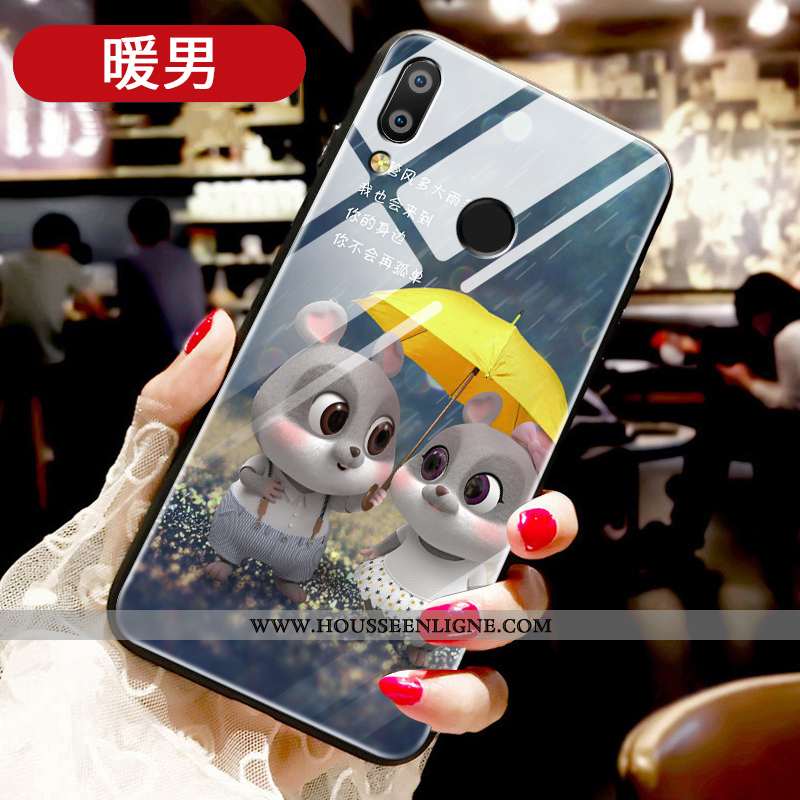 Coque Huawei P Smart+ Protection Verre Ornements Suspendus Tendance Fluide Doux Amoureux Étui Rouge