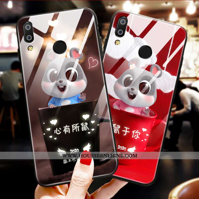 Coque Huawei P Smart+ Protection Verre Ornements Suspendus Tendance Fluide Doux Amoureux Étui Rouge