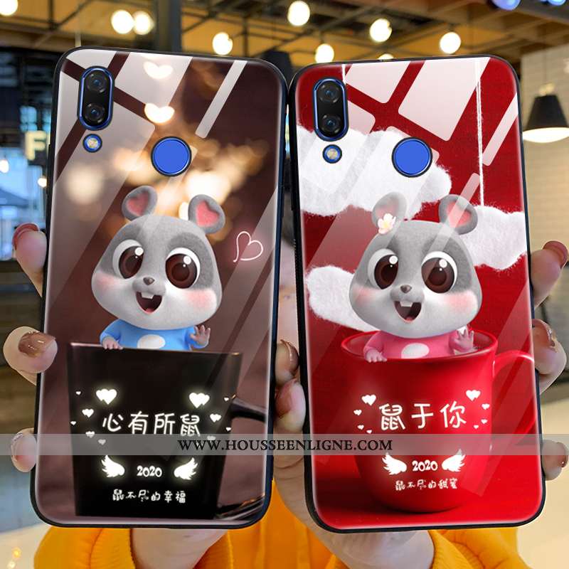 Coque Huawei P Smart+ Tendance Protection Dessin Animé Rat Incassable Créatif Peinture Bordeaux