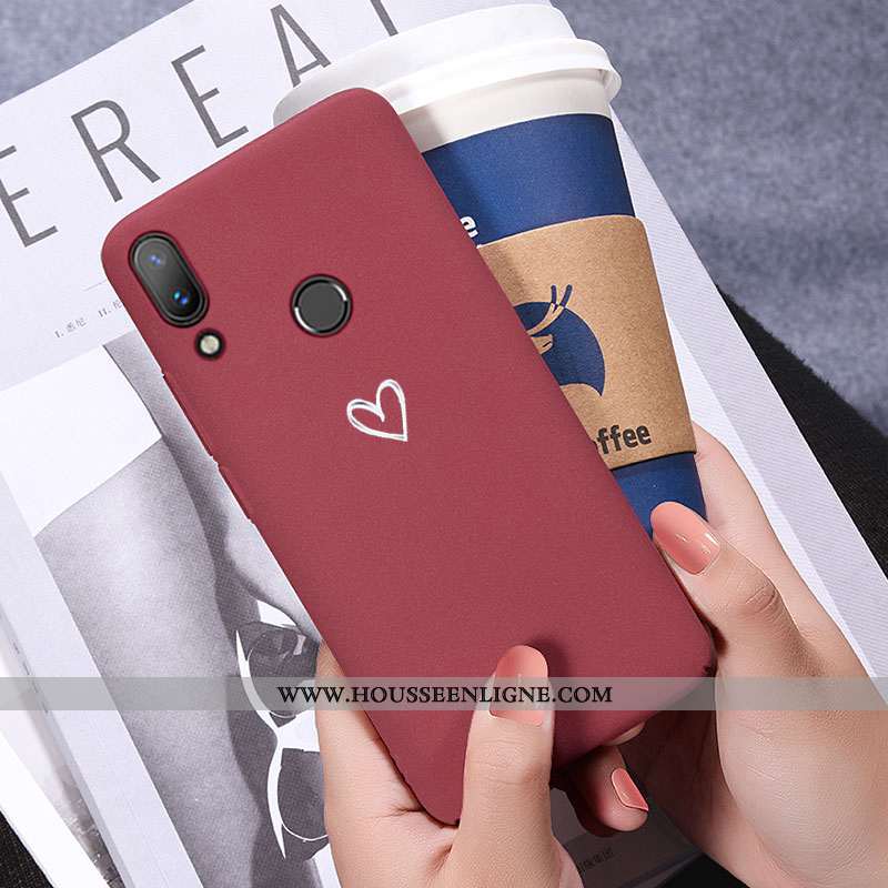Coque Huawei P Smart+ Ultra Tendance Téléphone Portable Net Rouge Délavé En Daim Couleur Unie Bordea