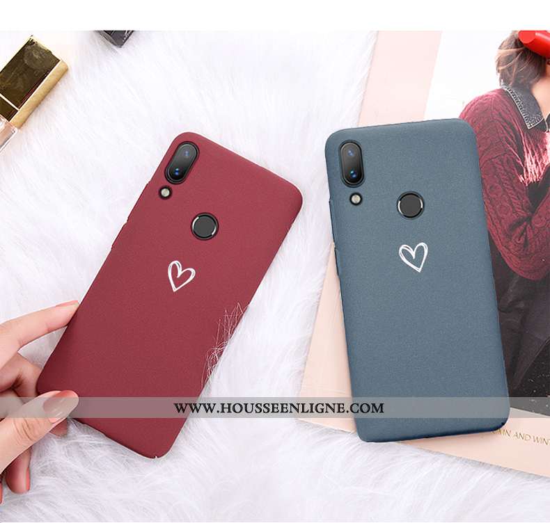 Coque Huawei P Smart+ Ultra Tendance Téléphone Portable Net Rouge Délavé En Daim Couleur Unie Bordea