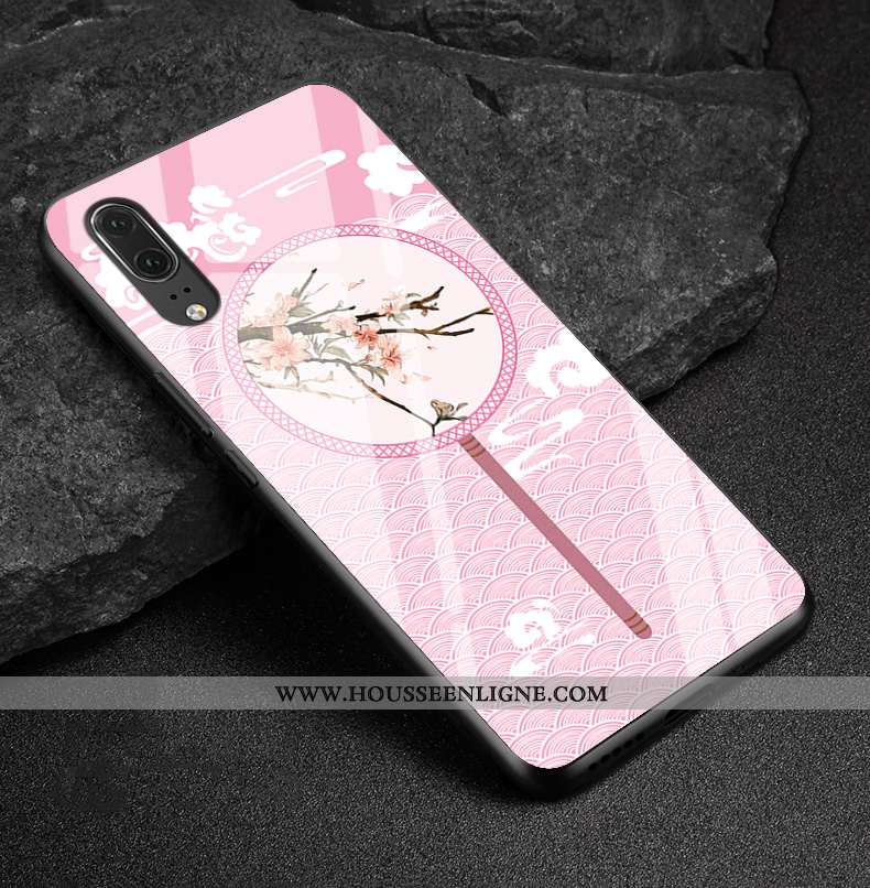 Coque Huawei P20 Cuir Véritable Protection Verre Rose Étui Difficile