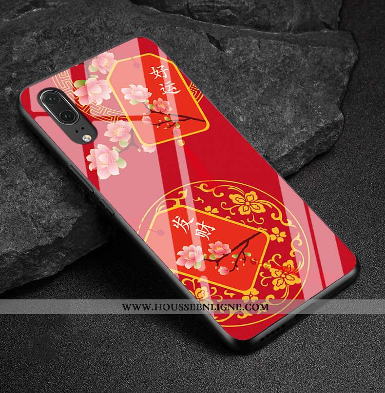 Coque Huawei P20 Cuir Véritable Protection Verre Rose Étui Difficile
