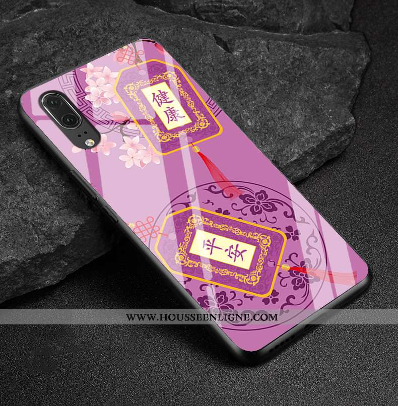 Coque Huawei P20 Cuir Véritable Protection Verre Rose Étui Difficile