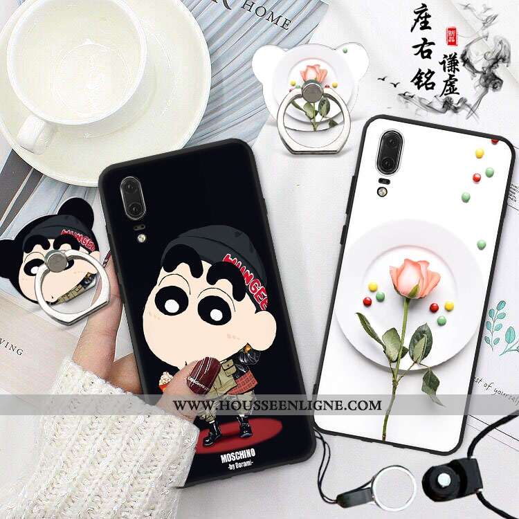 Coque Huawei P20 Délavé En Daim Noir Téléphone Portable