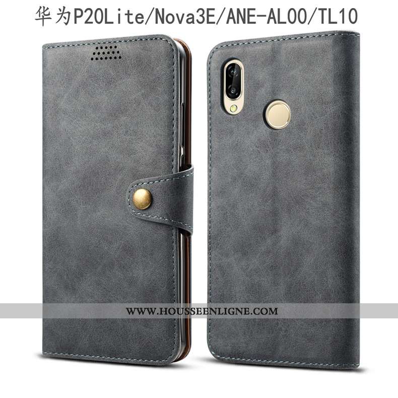 Coque Huawei P20 Lite Cuir Protection Étui Gris Jeunesse Housse