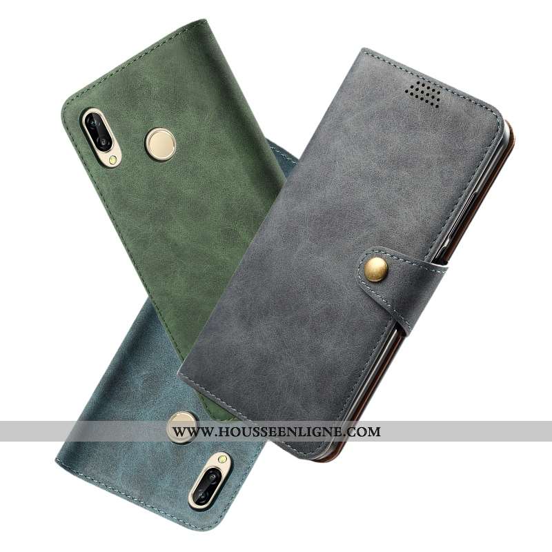 Coque Huawei P20 Lite Cuir Protection Étui Gris Jeunesse Housse