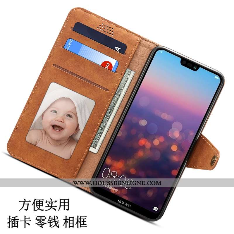 Coque Huawei P20 Lite Cuir Protection Étui Gris Jeunesse Housse