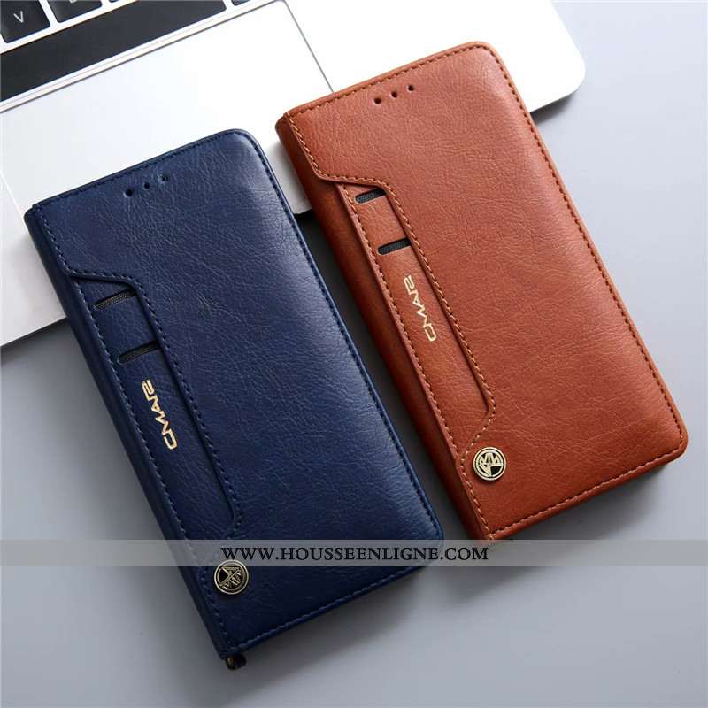 Coque Huawei P20 Lite Cuir Véritable Cuir Bleu Marin Téléphone Portable Housse Fluide Doux Bleu Fonc