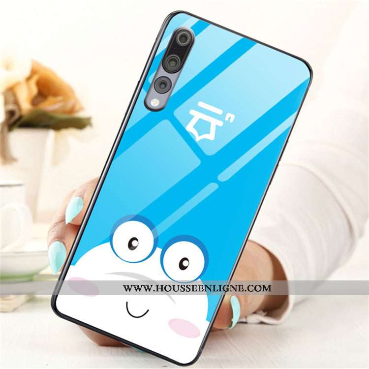 Coque Huawei P20 Pro Dessin Animé Charmant Étui Verre Protection Téléphone Portable Tendance Bleu