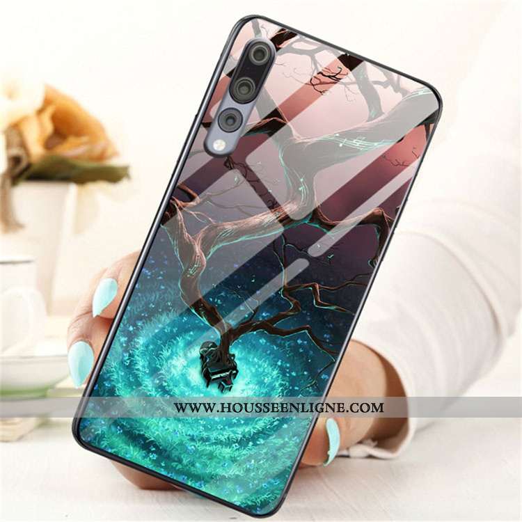 Coque Huawei P20 Pro Dessin Animé Charmant Étui Verre Protection Téléphone Portable Tendance Bleu