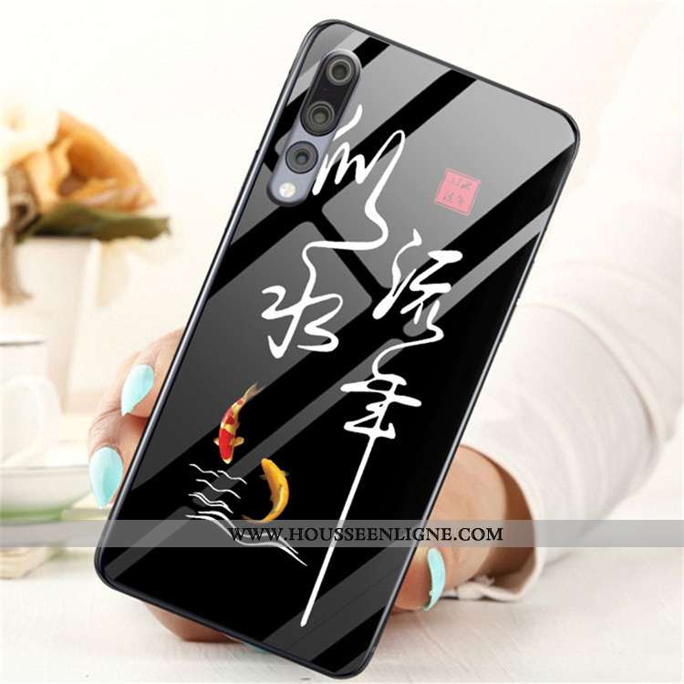 Coque Huawei P20 Pro Dessin Animé Charmant Étui Verre Protection Téléphone Portable Tendance Bleu