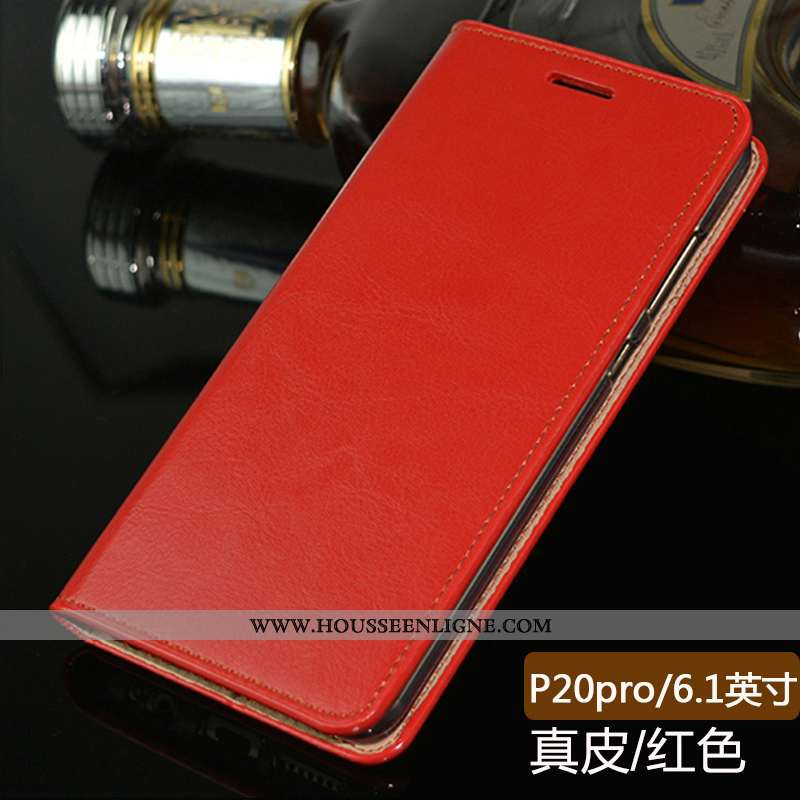 Coque Huawei P20 Pro Protection Cuir Véritable Business Orange Étui Téléphone Portable Incassable