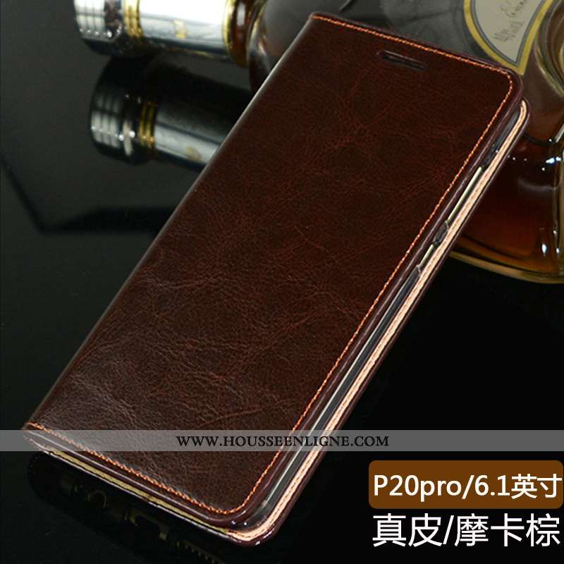 Coque Huawei P20 Pro Protection Cuir Véritable Business Orange Étui Téléphone Portable Incassable