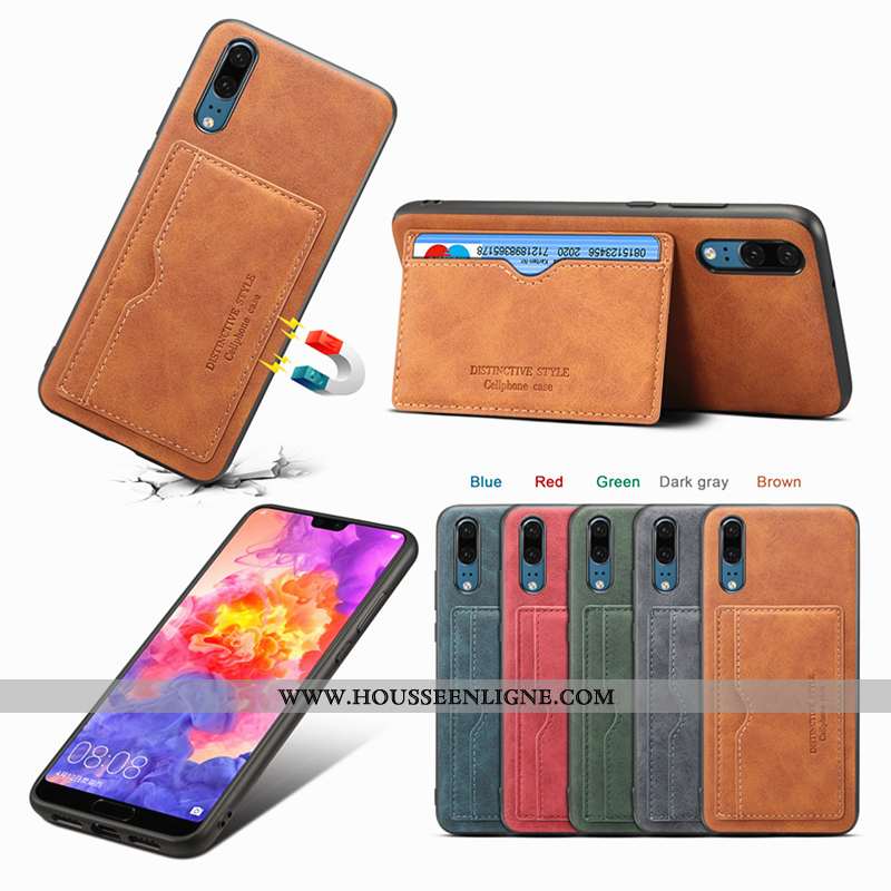 Coque Huawei P20 Protection Cuir Rouge Téléphone Portable Étui Carte