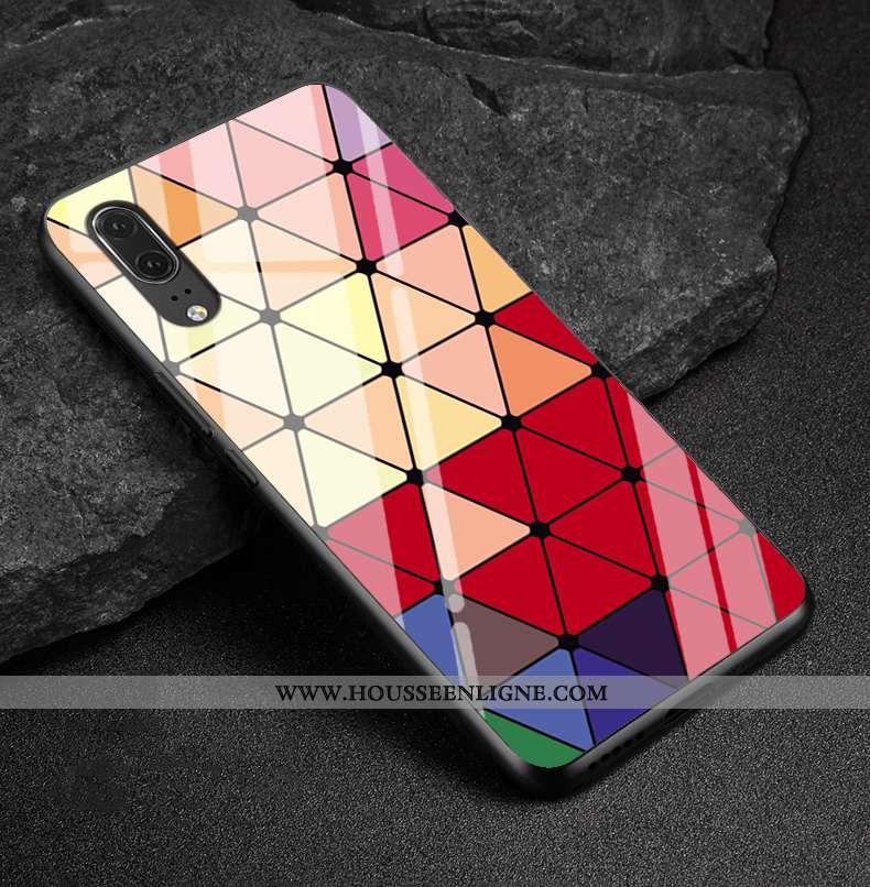 Coque Huawei P20 Protection Verre Losange Téléphone Portable Cuir Véritable Multicolore Coloré