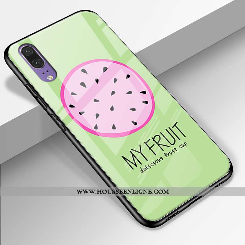 Coque Huawei P20 Protection Verre Simple Cuir Véritable Étui Charmant Europe Verte