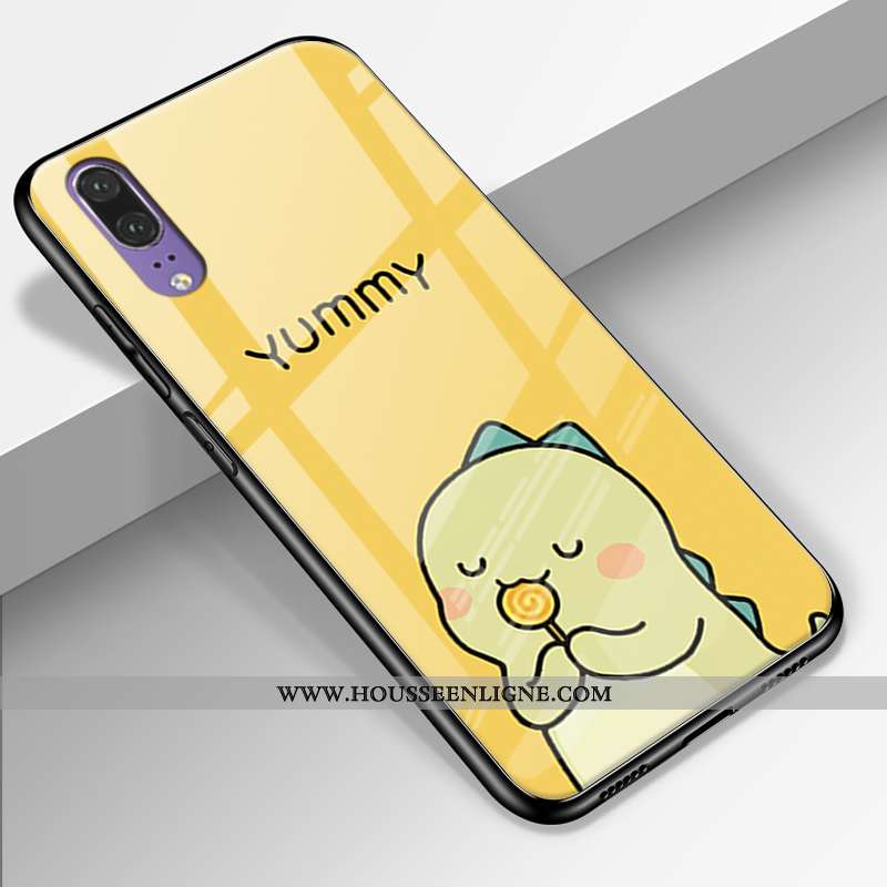 Coque Huawei P20 Protection Verre Simple Cuir Véritable Étui Charmant Europe Verte