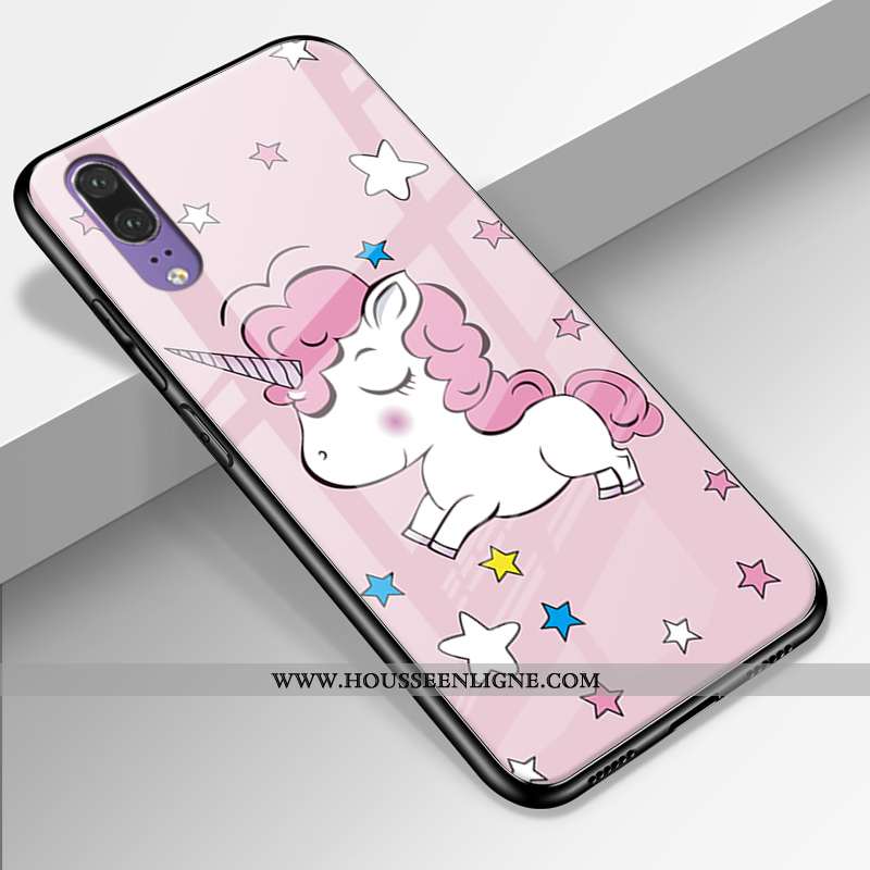 Coque Huawei P20 Protection Verre Simple Cuir Véritable Étui Charmant Europe Verte
